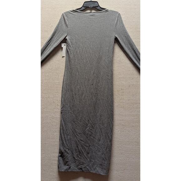 Abound Side Slit Rib Knit Long Sleeve Round Neck Midi Dress Sz Small Grey NWT - Picture 3 of 7